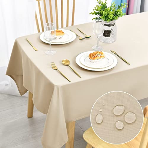 DWCN Beige Table Cloth Wipe Clean Tablecloth Water Resistant 140x200cm(55x79inch), Rectangle Outdoor Table Cloth Party Birthday Table Cloth for Dinning Table, Wedding