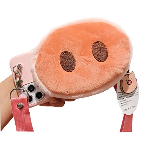 Custodia a portafoglio per iPhone 11 graziosa custodia protettiva morbido antiurto con naso di maiale in pelliccia 3D con naso di e cinturino lungo silicone