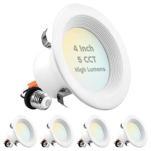 Luxrite 4 Inch Led Recessed Can Lights, 14W=75W, 5 Color Options 2700K-5000K, 950 Lumens, Dimmable Led Retrofit Kit, Wet Rated, Ic Rated, Recessed Ceiling Lights, Etl Listed, Baffle Trim (4 Pack) #TOP25