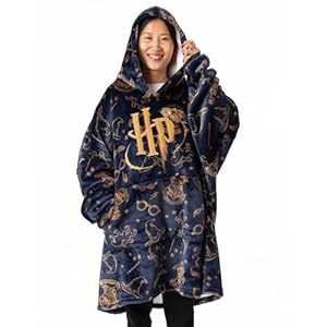 Harry Potter Oversized Wearable Blanket Hoodie Options for Men and Women | White AOP, Hedwig or Navy with Logo Sherpa Fleece