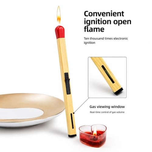 Image of Crasts Match Stick Shaped Butane Lighter, Long Handle Refillable Gas Lighter with One Touch Trigger & Visible Fuel Level, Multipurpose Lighter for Gas Kitchen, Candle & Outdoor Use, Pack of 1