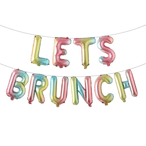 Image of Lets Brunch Decoration Brunch and Bubbly Bridal Shower Decoration Lets Brunch Sign Banner Floral Bridal Shower Decoration (LETS BRUNCH Rainbow)