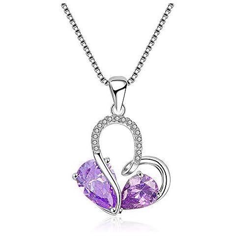 Aprilery Love Heart Pendant Necklaces for Women 925 Sterling Silver Amethyst Crystals Zirconia Necklaces Jewelry Valentines Day Gift for Women Wife Girls Her, Copper, No Gemstone Cover