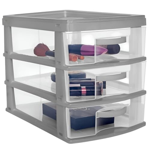 Gaveteiro Organizador de Mesa 3 Gavetas Grande Plástico Resistente Rv Ecommerce (Cinza)