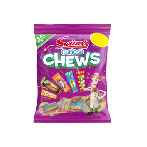Swizzels CURIOUS CHEWS PMP 135g - Mixed Swizzels Sweets with Drumstick Refreshers Sour Apple Chews & Fudg-Eee - Vegan Sweets for Sharing Parties and Treating