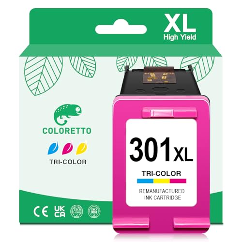 COLORETTO 301 Ink Cartridge Colour for HP 301 XL Envy 5530 5532 4500 4502 4504 4507 Deskjet 3055A 2540 2542 3050A OfficeJet 2620 2622 4630 Printer Ink for 301XL Colour Replacement