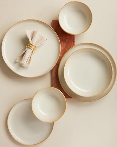 Image of Large Holiday Dinnerware Sets for 8, Ceramic Plates and Bowls Set, Kitchen Dish Set, Microwave & Dishwasher Safe Dishware, Perfect for Christmas & Thanksgiving, Yellow White