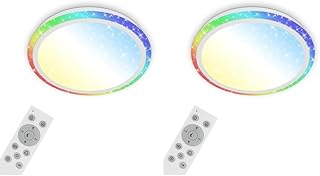 BRILONER - LED Deckenlampe mit Fernbedienung, Sternenhimmel, RGB Ring, LED Lampe, Deckenleuchte, Wohnzimmerlampe, Schlafzimmerlampe, Küchenlampe, Deckenbeleuchtung, Flurlampe, 41x7 cm, Weiß