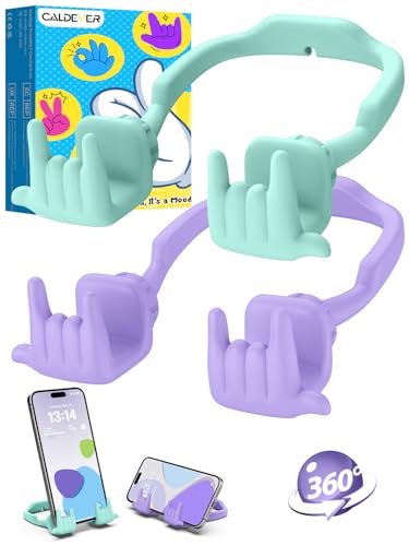 Stocking Stuffers for Teen Boys Girls Gifts Cell Phone Stand Upgrade Adjustable Rock on Lazy Phone Stand for Desk Cool Funny Gadget Gifts for Christmas Adult Men Women Wife 2Pack Purple Green