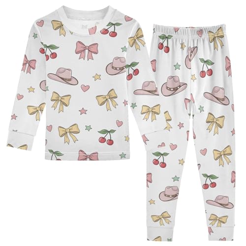Pajama Sets Long Sleeve Cowboy Hats Cherries Bows Stars Soft Comfy Sleepwear 2 Piece PJS 3-8T