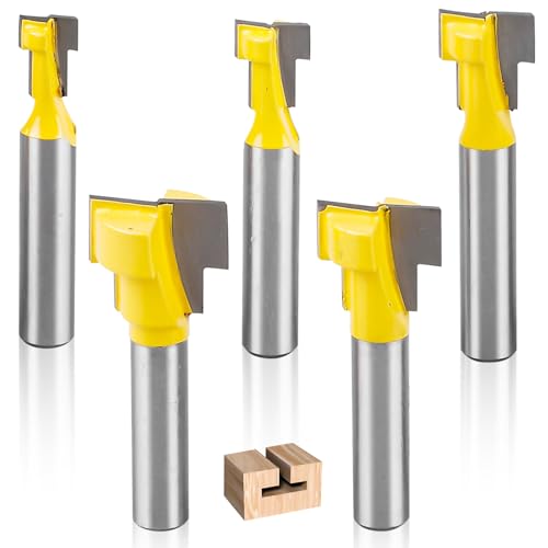 Fresa de 5 piezas, vástago de 8 mm, fresa de ranurado, fresa en T, fresa en T, ranura en T, fresa de madera, fresa en T, juego de fresas de vástago