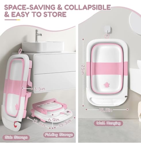 Image of Premium Foldable & Collapsible Baby Bathtub,Bath Tub with Soft Cushion, Bathtub for Newborn to Toddler 0-36 Months,Portable Travel Baby Tub with No-Slip Feet,Baby Shower Gifts Pink (Baby Bath Pink)