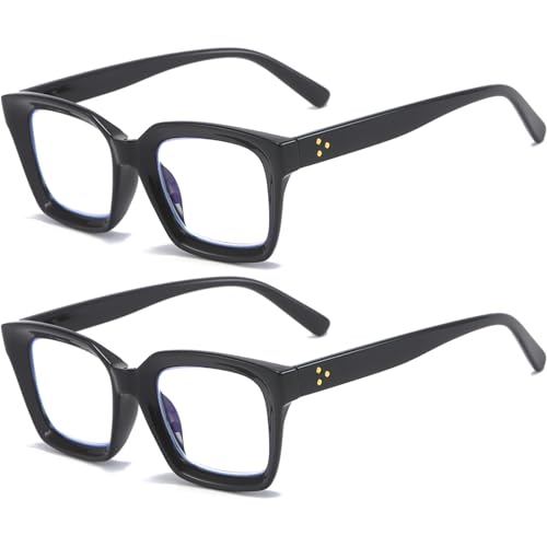 Image of REAVEE 2 Pack Oversized Reading Glasses for Women Men Blue Light Blocking, Ladies Stylish Retro Square Large Computer Readers (Black /Black 1.5x)