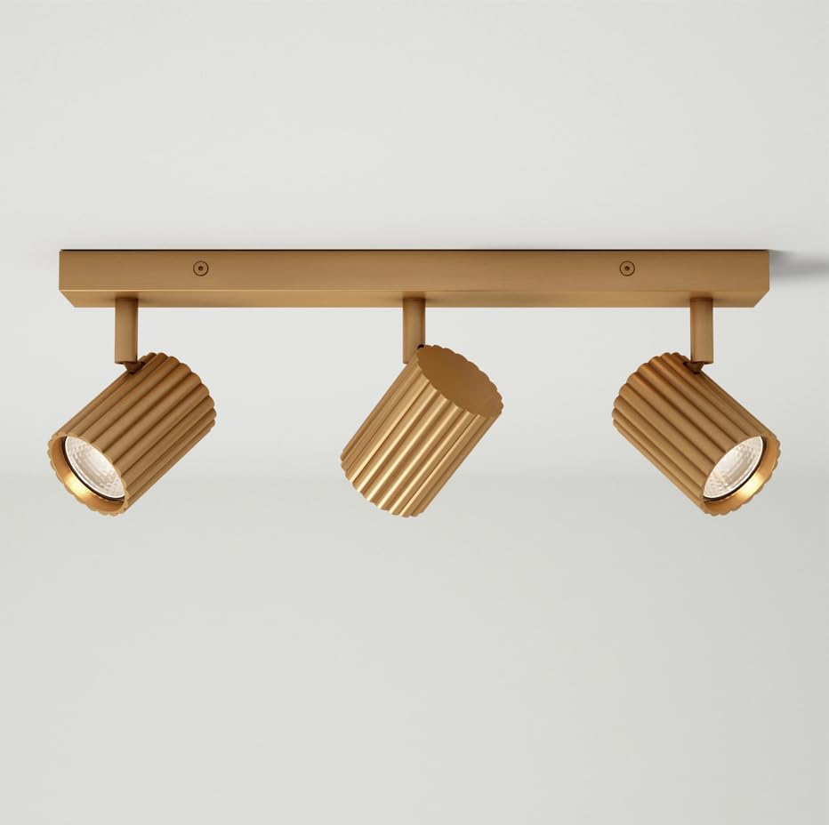 Pebble Grey Hila 3 Bar Spotlight 400mm Brass, Ribbed Effect Metal, IP44, Tiltable 3 x GU10 - Bathroom Lights Ceiling, Kitchen Lighting, Ceiling Lights, Spotlights & Spotbars for Home Improvement
