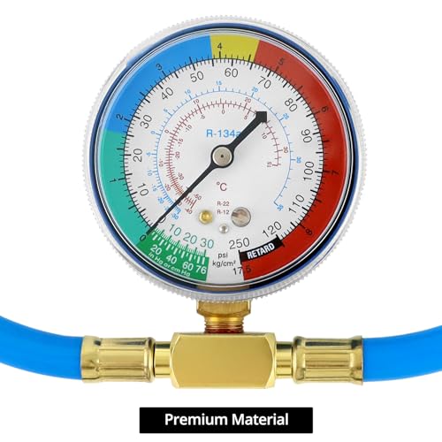 Image of QWORK R134A Refrigerator Service Hose Kit with Gauge, Piercing Valve & Self-Sealing Adapter - No Refrigerant Included