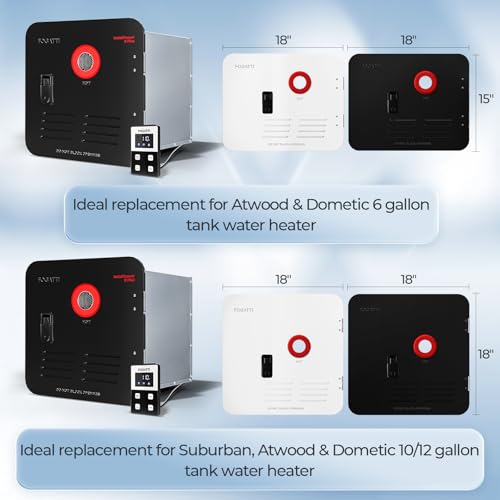 FOGATTI RV Tankless Water Heater, InstaShower 8 Plus, Gen 2, with 15 x 15 inches Black Door and Remote Controller, DC 12V, Best High Altitude Performance, Ideal for RVers' Everyday Use