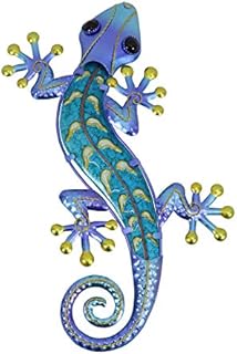 HONGLAND Gecko Wall Art Hanging Lizard Metal Wall Decor Sculpture Glass Home Decoration for Garden,Fence,Patio,Living Room 15" (Blue)
