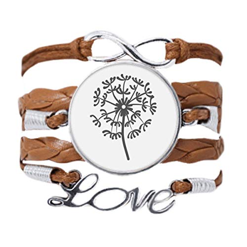 Bracelet en cuir noir motif pissenlit aux finitions soignées