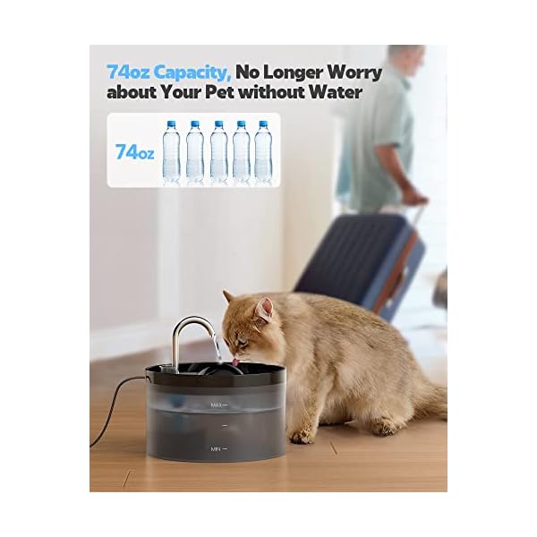 UIOOQ Katzenbrunnen + 6Filters + 3Schwämme, Haustierbrunnen mit Ultra-Stiller Pumpe, Aktivkohlefilter hält das Wasser Sauber, 2,2L Kapazität, Wasserhahndesign, Anti -Sputtern – Bild 4