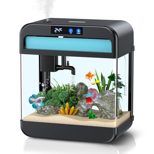 Fish Tank 2.2 Gallon Fish Bowl with Humidifier 7 Color Auto-Loopi...
