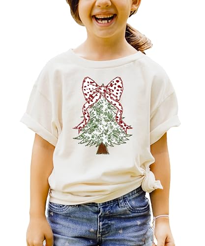 Faux Glitter Green Floral Christmas Tree with Red Dots Bow Shirt for Women Teens and Girls2