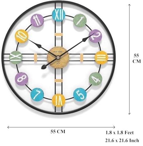 Image of Arabs Morden Metal & Wooden Wall Clock for Living Room Bedroom Office Kitchen Stylish Wall Clock for Home and Hall Designer Big Size Modern (Black, 50 CM)