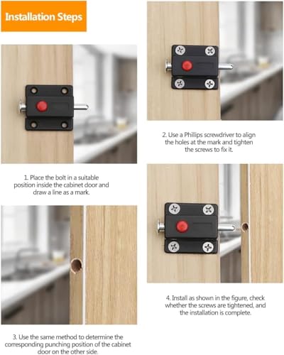 Image of 6 Pcs Automatic Spring Loaded Door Latch Lock ABS Plastic Push Security Bolt for Windows Cabinets Drawers Kitchen Furniture Sliding Locks Home Safety & Window Cabinet Drawer (Black)