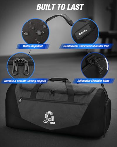 Gonex Gym Duffel Bag with Shoe Compartment Wet Pocket, Large Capacity Sports Duffle Bag for Men Women, Workout & Travel Bag with Multiple Pockets, Black, Small (30L)4