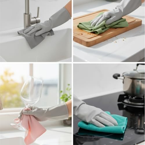 Image of 4 Pack - Microfiber Cleaning Cloth Roll - 80 Reusable Washable Pre-Cut Towels | Tear-Away Kitchen Cleaning Cloth for Counters, Glass, Utensils, Appliances, & Home Surfaces - 25x25 cm
