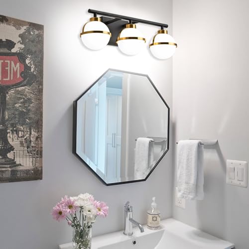 Image of SOLFART 3 Lights Vanity Light Bathroom Light Fixtures Over Mirror in Brass Black Vanity Lights for Bathroom Vintage Lights Wall Sconces