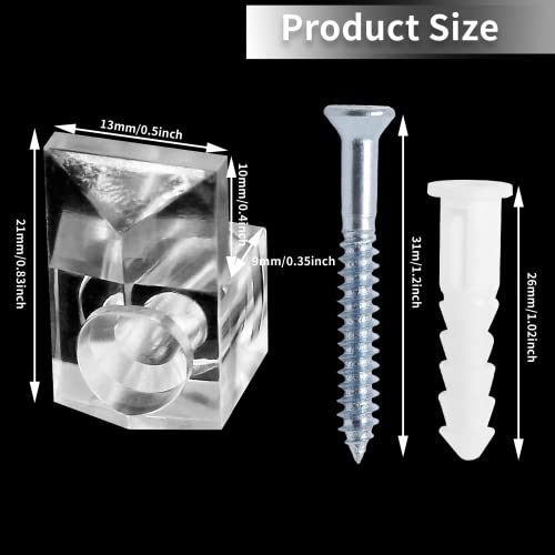 Image of 24 Sets of Mirror Holder Clips Kit, Clear Plastic Mirror Mounting Clip Glass Retainer Clips Mirror Hanging Hardware with Screws for Fixing Mirror Cabinet Door (9mm)