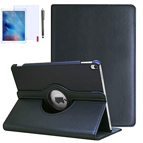iPad Air Case 2013 / 6th Generation Cases 2018/2017 (6th,5th) 360 Degree Rotating Stand Protective Hard-Cover Folding Case with Auto Wake/Sleep Feature with Screen Protector and Stylus (Navy Blue)