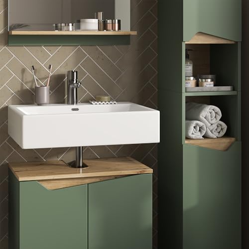 Vicco Set Di Mobili Da Bagno Verde/Artigianale 3 Parti, Con Colonna - 4