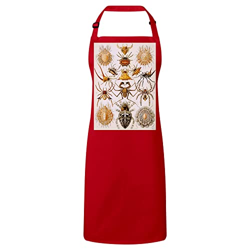 Tablier cuisine premium rouge motif araignée et insecte rétro