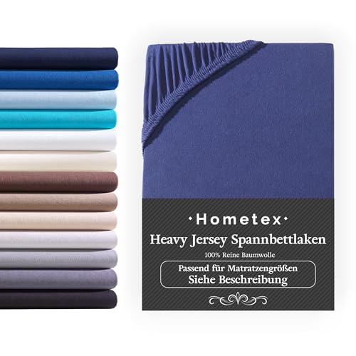 Hometex Premium Textiles Exclusive Spannbettlaken Spannbetttuch bis 25 cm Steghöhe | Bettlaken 100% Baumwolle | Extra starker Stoff 160 g/m² | Oeko-TEX® Made IN Green | 90-100x200 cm | Navy
