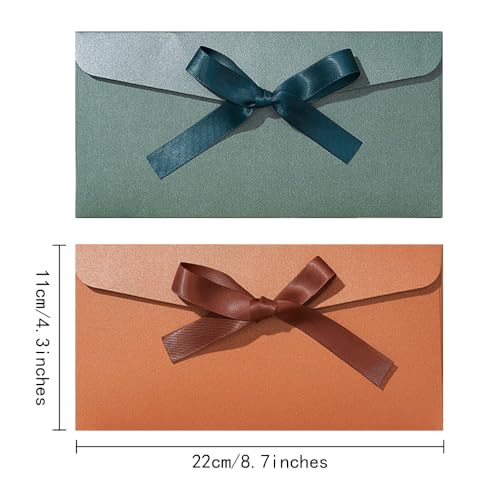 TRKETK 10 Stück Vintage-Geschenkumschläge mit Bändern, Schleife, strukturierte Grußkarte, luxuriöse Versandumschläge, handgefertigte Einladungen, Briefe, 22 x 11 cm, Einladungskarte für Hochzeit