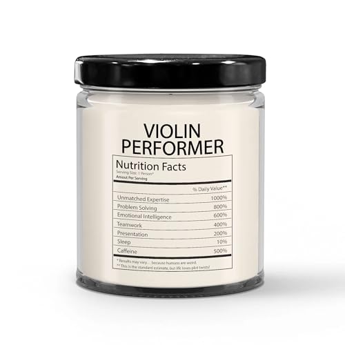 Funny Gifts for Violin Performer Nutrition Facts Label - Christmas Candle for Violinist Staff String Instrumentalist Boss - Thank You, Birthday - Vanilla Scented Soy Wax, 9oz