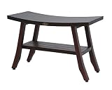 DecoTeak Satori Shower Bench Teak Wood Shower Stool with Curved Seat and Shelf 28″ Wide Wooden Seat