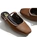 Trary Mules for Woman Mary Jane Flat Shoes Slip on Comfortable Backless Loafers Flats Square Toe Office Casual Vintage Brown