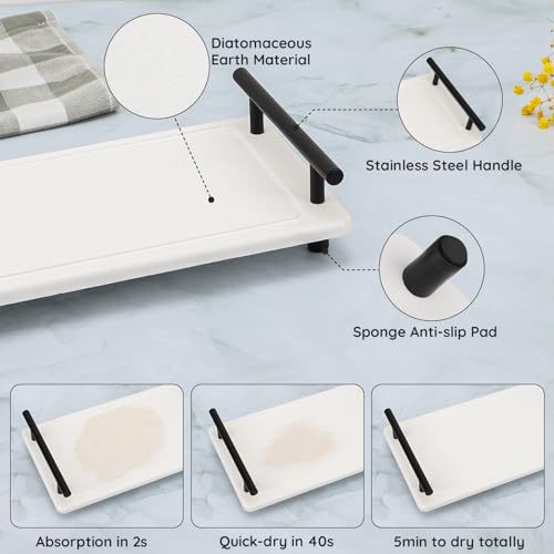 Image of Segbeauty 12x6in Fast Drying Sink Caddy, Stone Drying Mat for Kitchen Counter, Bathroom Vanity Tray Diatomaceous Earth Stone Coasters Sponge Holder Soap Drying Rack Water Absorbing Stone Tray for Sink