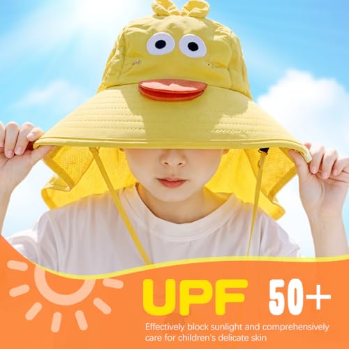 Image of SNOWIE SOFT Wide Brim Sun Hat for Kids Girls with Neck Flap Shawl, UPF 50+ Adjustable Chin Strap Sun Protection Hat for Girls 2-10 Years Old, Summer Breathable Sun Visor Hat Windproof Beach Hat