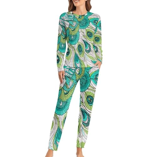 Ensemble de pyjama femme Queue De Paon haut de gamme avec pantalon et t-shirt manches longues de nuit