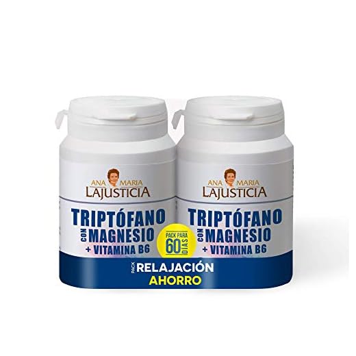 Ana Maria Lajusticia – PACK Triptófano con magnesio + VIT B6 – 120 comprimidos. Reduce la ansiedad, el cansancio y regula el reloj interno. Apto para veganos.