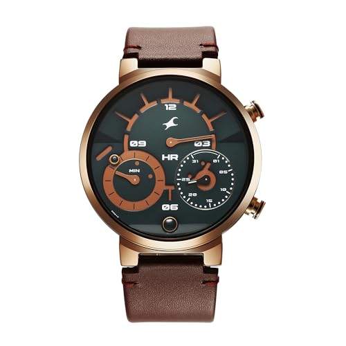 Fastrack Gambit Quartz Analog Green Dial with Brown Genuine Leather Strap Watch for Men (B0D6B8CNN8) Amazon Price History, Amazon Price Tracker