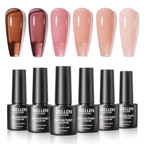 GELLEN Brown Jelly Gel Nail Polish, 6 Colors Amber Nude
