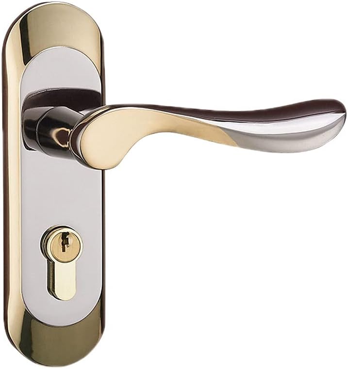 Door Knob Lever Single Tongue Door Lock Vintage Door Levers Indoor Solid Wood Door Handle for Laundry Room Hallway Closet Office Doors Door Lock with Handle (Color : Gold Without Key)