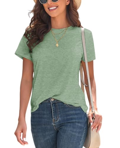 Image of KevaMolly Basic T Shirts for Women UPF 50+ Short Sleeve Casual Summer Tops Trendy Solid Loose Fit Crew Neck Tees Tshirt