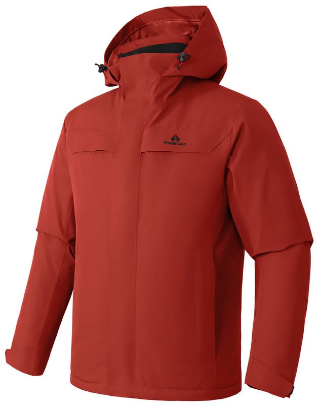 Pioneer Camp Atmungsaktive Regenjacke Herren Wasserdicht 15000mm Hardshelljacke mit Achselreißverschluss Robuste Wanderjacke zum Bergsteigen & AlltagVermilion Red;XXL