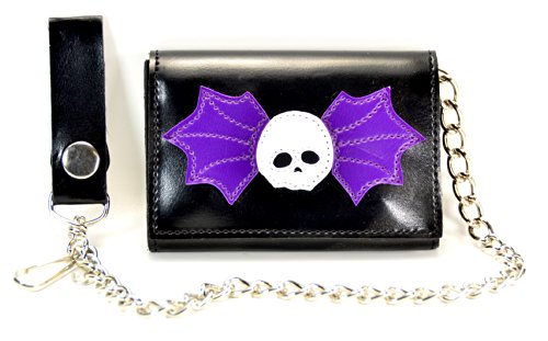 Men's Skull Cartoon Biker Tri-Fold Wallet with 3 Sections, 3 Pockets, Coin Compartment, Zipper Closure, Faux Leather Lining, Detachable 16