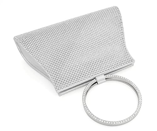 Mossmon Crystal Clutch Purses Bride And Bridesmaid Handbag Elegant Wristlet Evening Bag For Women Silver Large #TOP3
